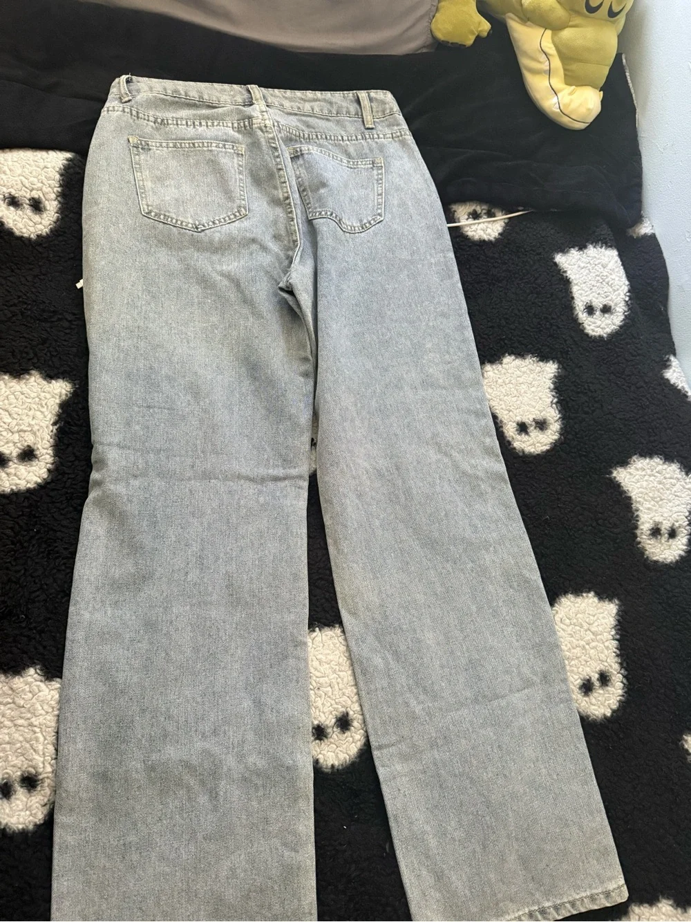 LoveShackFancy Light Blue Pearl-Studded Straight-Leg Jeans
